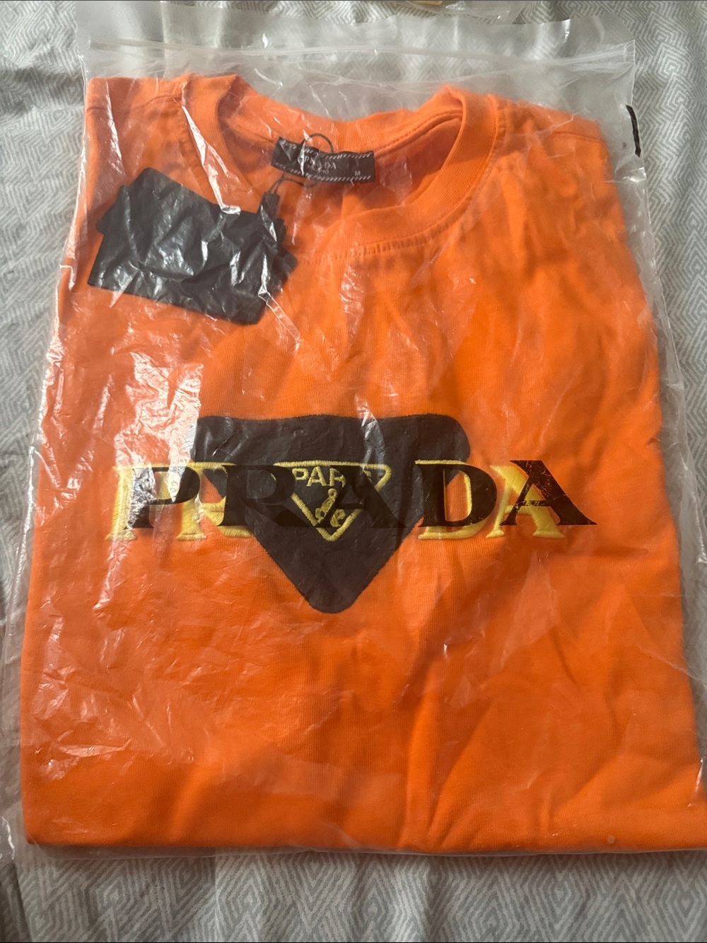 Prada Kids Orange Tee with Black & Gold Logo